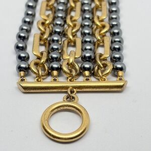 Vintage Anne Klein Hematite Bead Multi Strand Bracelet Runway Statement Signed